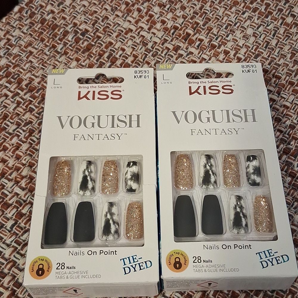 2 Packs Kiss Voguish Fantasy Nails On Point Long 28 Tie Dyed Tabs Glue New